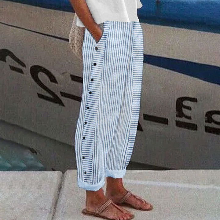 Sarah -  Striped Cotton Trousers