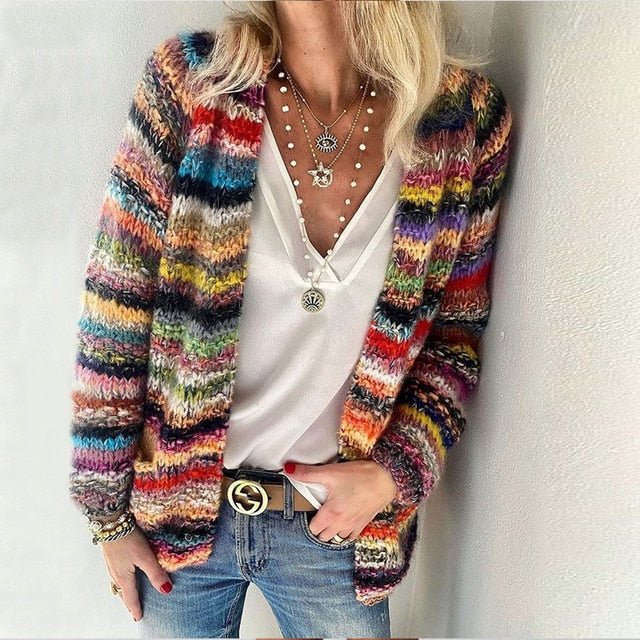 Cecilia - Multicolored Fuzzy Knit Cardigan