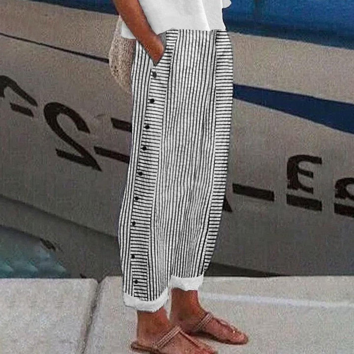 Sarah -  Striped Cotton Trousers