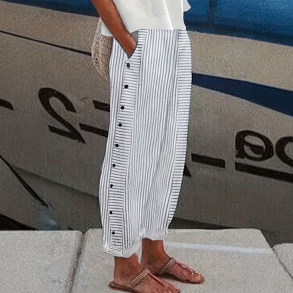 Sarah -  Striped Cotton Trousers