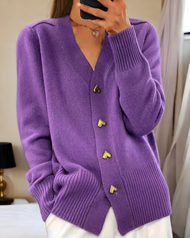 Valentina - Heart-Buttoned Sweater