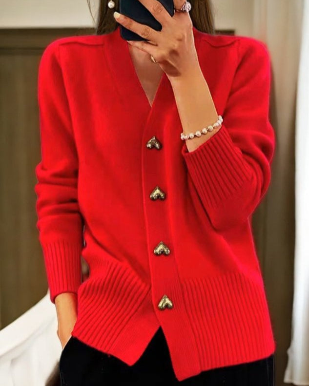 Valentina - Heart-Buttoned Sweater